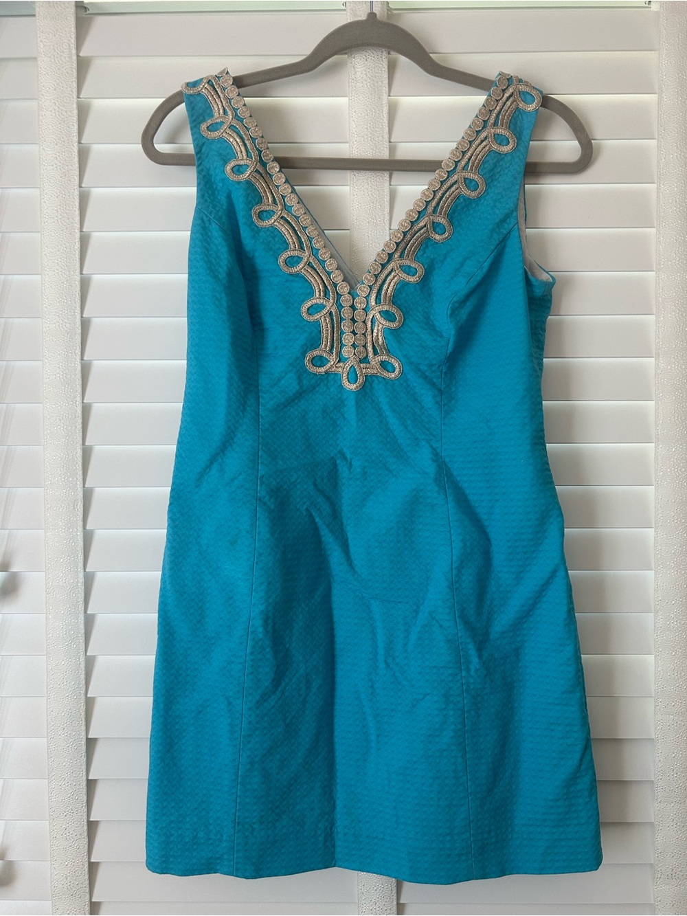 Lilly Pulitzer Shift Dress Gold and Teal Blue Size 4